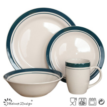 Белый цвет с светло-голубой ручная роспись 16шт Набор посуды